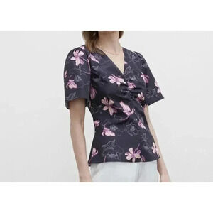 CLUB MONACO Floral Ruched Front Shirt Small NEW. 174